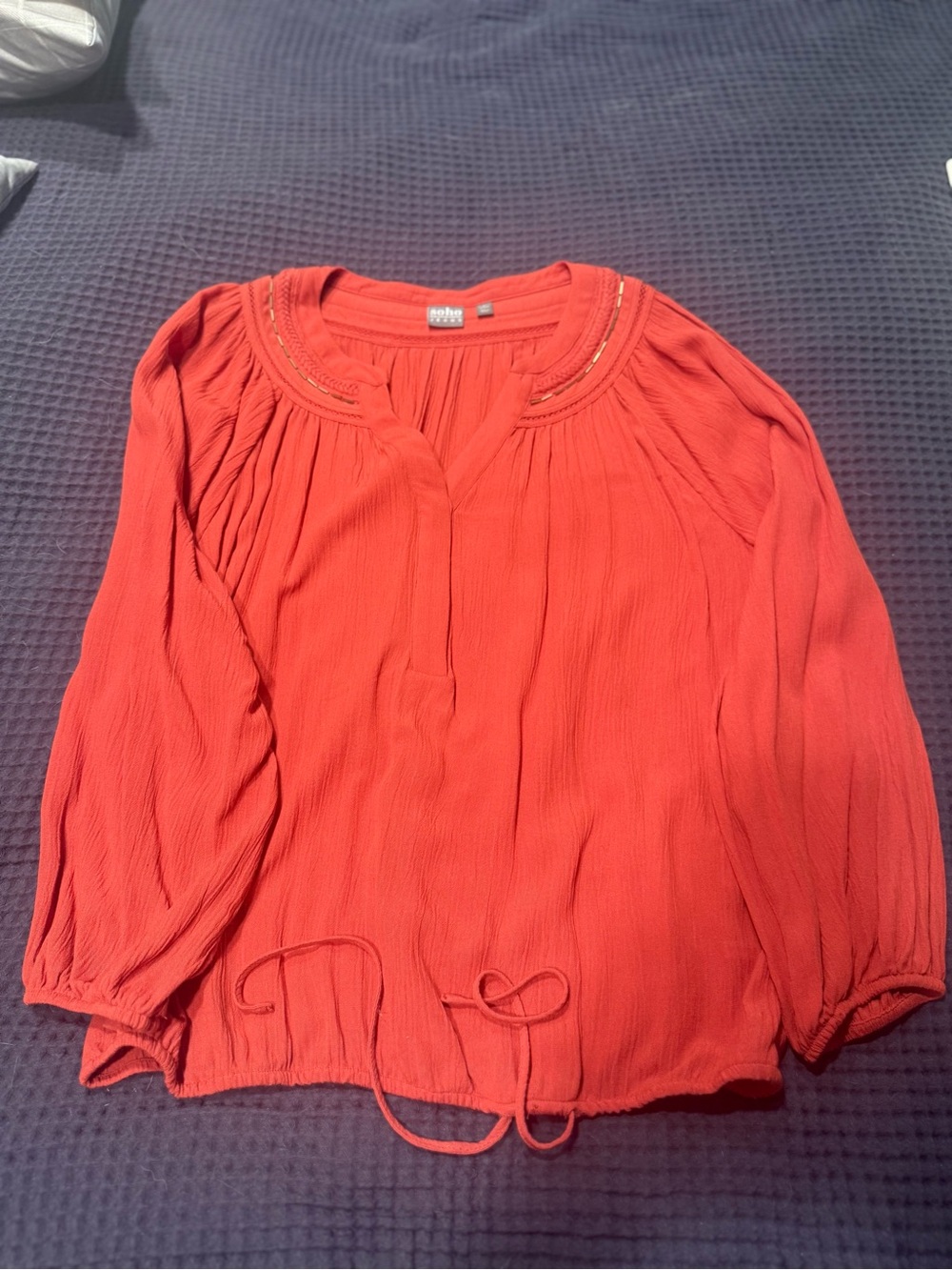 Soho Coral Red Peasant Tunic Top